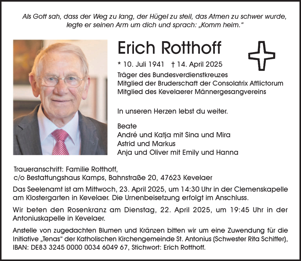  Traueranzeige für Erich Rotthoff vom 19.04.2025 aus NNA