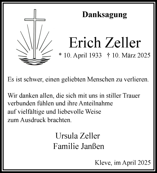 Traueranzeige von Erich Zeller von NNA