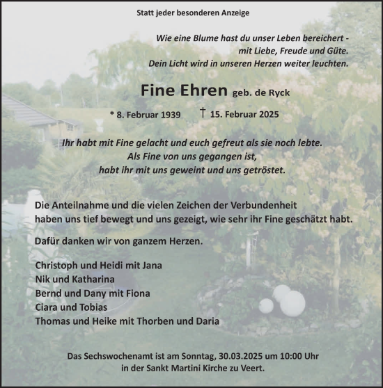 Traueranzeige von Fine Ehren von NNA