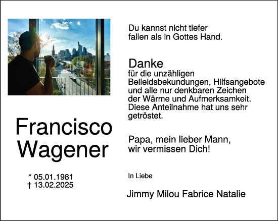 Traueranzeige von Francisco Wagener von NNA