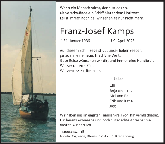 Traueranzeige von Franz-Josef Kamps von NNA