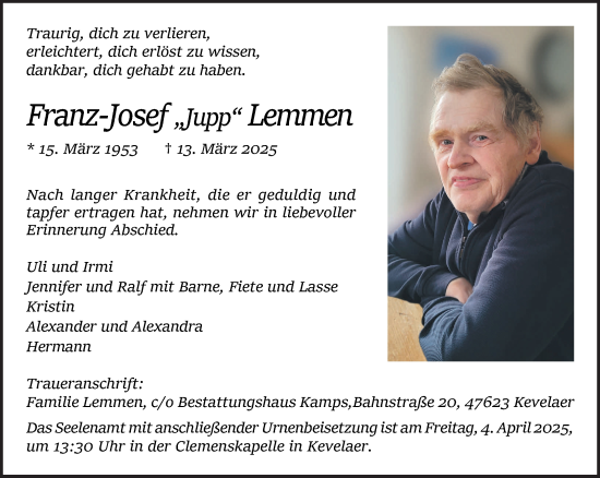 Traueranzeige von Franz-Josef Lemmen von NNA