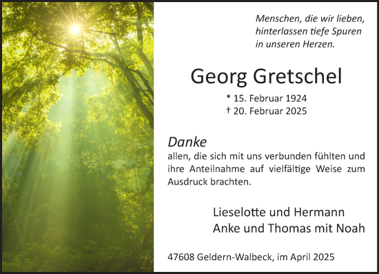 Traueranzeige von Georg Gretschel von NNA