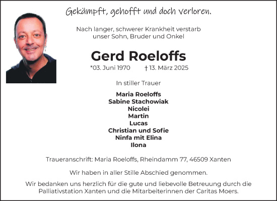 Traueranzeige von Gerd Roeloffs von NNA