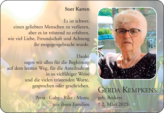 Traueranzeige von Gerda Kempkens von NNA