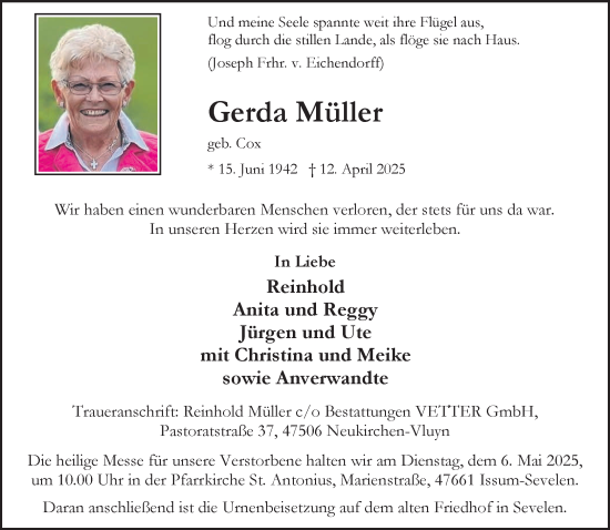 Traueranzeige von Gerda Müller von NNA