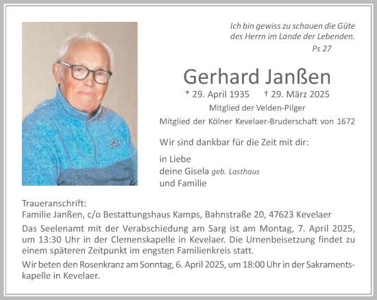 Traueranzeige von Gerhard Janßen von NNA