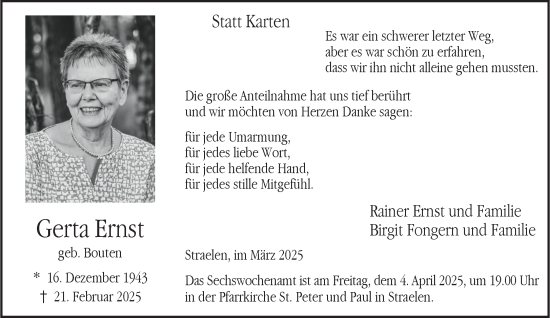 Traueranzeige von Gerta Ernst von NNA