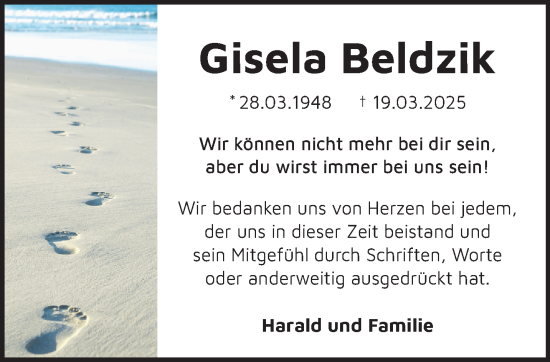 Traueranzeige von Gisela Beldzik von NNA