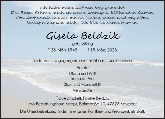 Traueranzeige von Gisela Beldzik von NNA