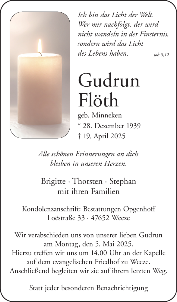 Traueranzeige für Gudrun Flöth vom 26.04.2025 aus NNA