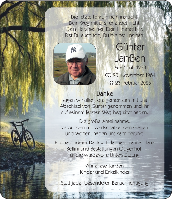 Traueranzeige von Günter Janßen von NNA
