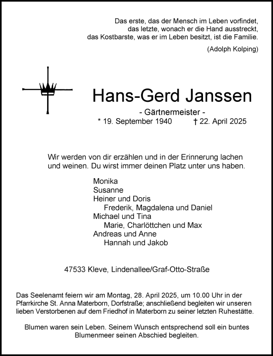 Traueranzeige von Hans-Gerd Janssen von NNA