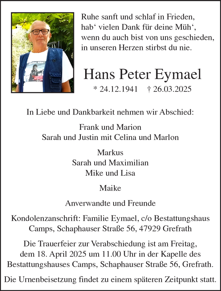  Traueranzeige für Hans Peter Eymael vom 12.04.2025 aus NNA
