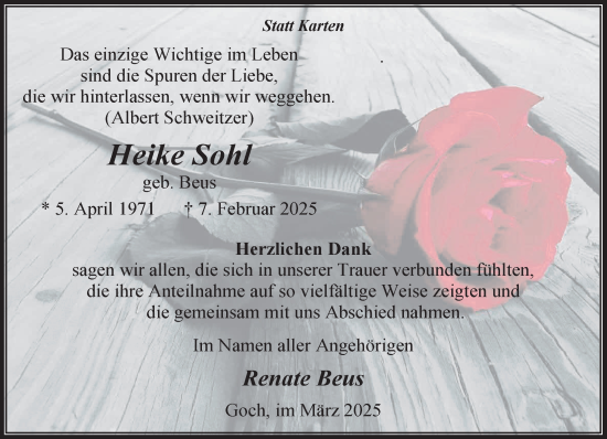 Traueranzeige von Heike Sohl von NNA