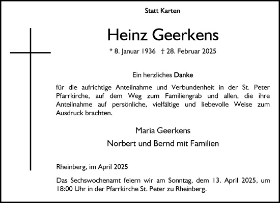 Traueranzeige von Heinz Geerkens von NNA