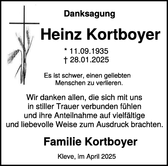 Traueranzeige von Heinz Kortboyer von NNA