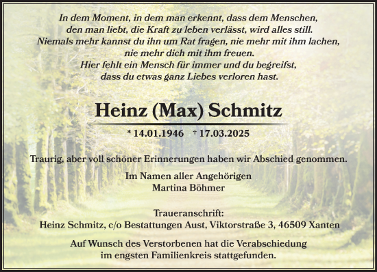 Traueranzeige von Heinz Schmitz von NNA