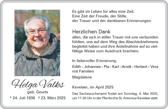 Traueranzeige von Helga Valks von NNA