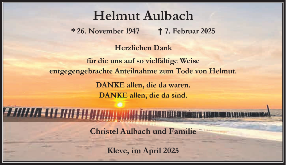  Traueranzeige für Helmut Aulbach vom 05.04.2025 aus NNA