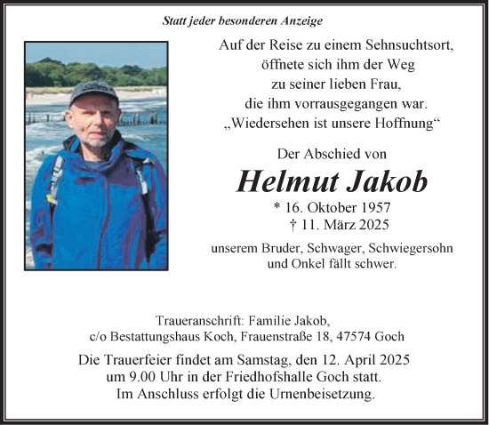 Traueranzeige von Helmut Jakob von NNA