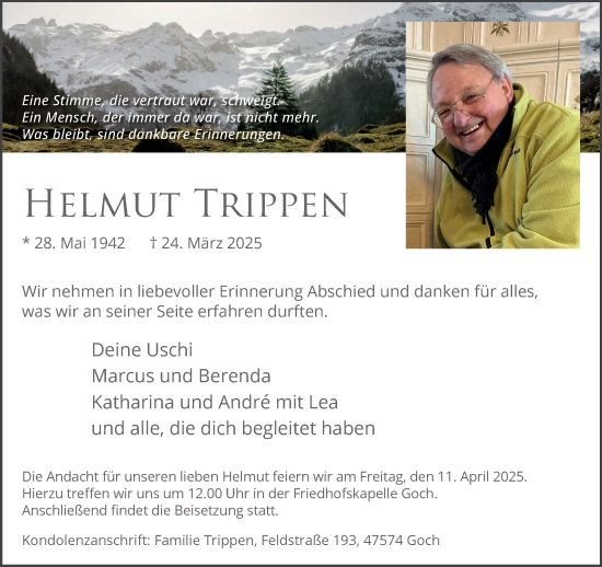 Traueranzeige von Helmut Trippen von NNA
