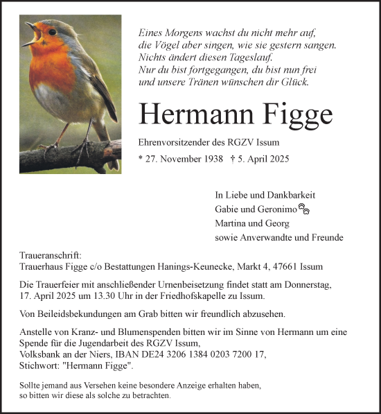 Traueranzeige von Hermann Figge von NNA