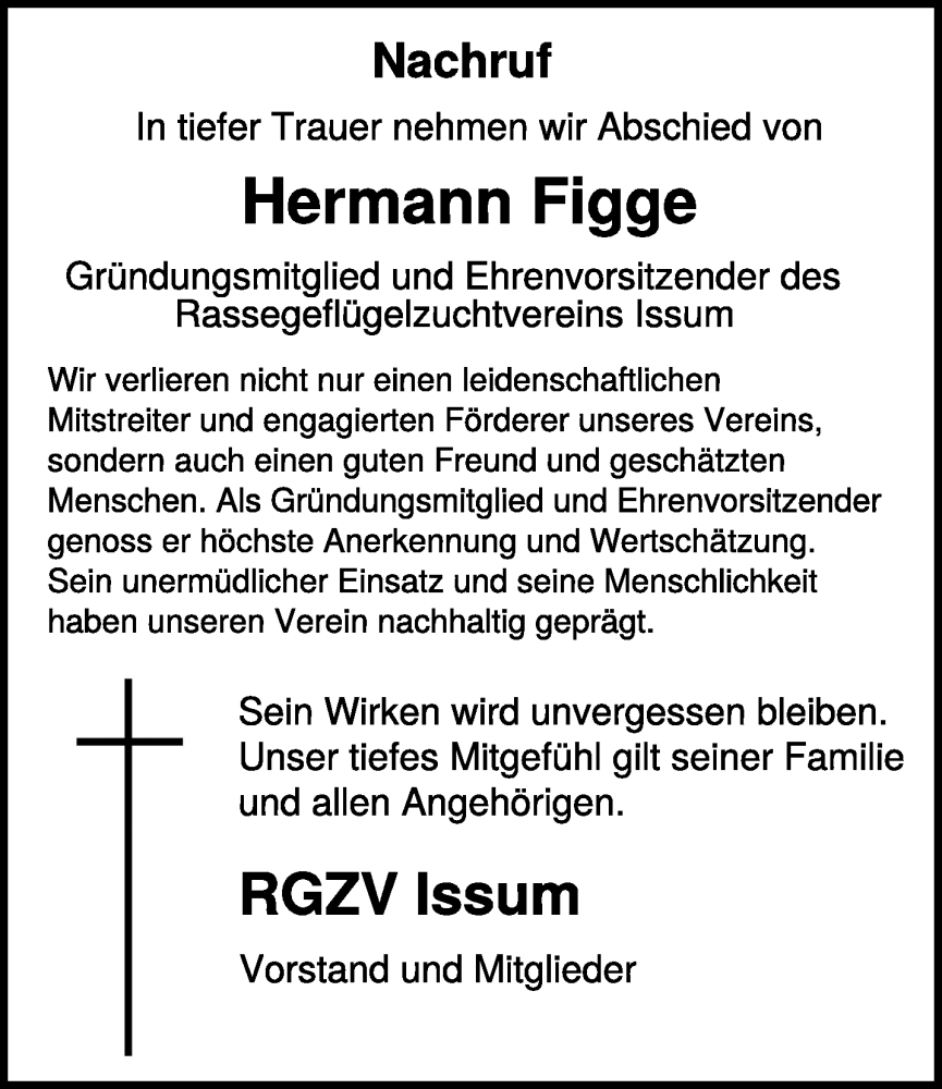  Traueranzeige für Hermann Figge vom 16.04.2025 aus NNA
