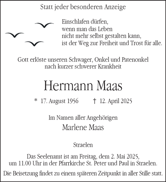 Traueranzeige von Hermann Maas von NNA