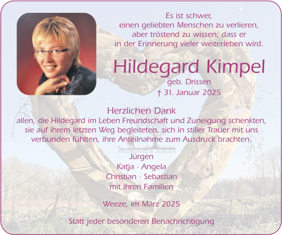Traueranzeige von Hildegard Kimpel von NNA