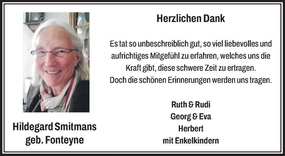  Traueranzeige für Hildegard Smitmans vom 05.04.2025 aus NNA