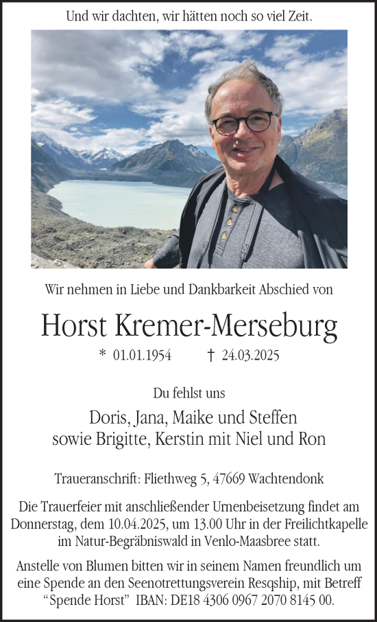 Traueranzeige von Horst Kremer-Merseburg von NNA