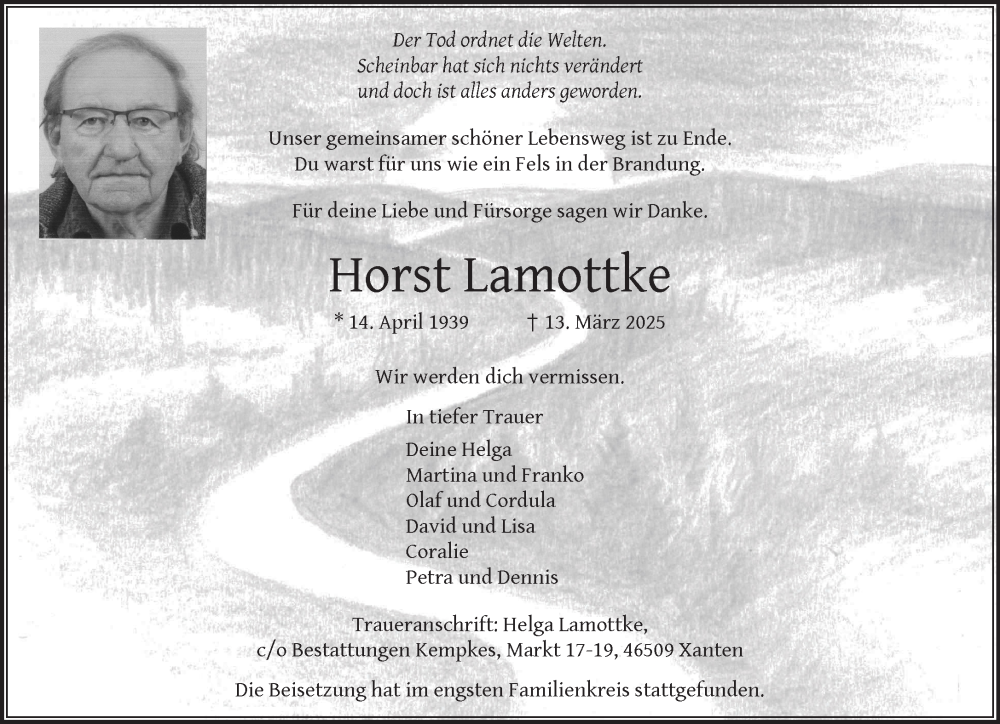  Traueranzeige für Horst Lamottke vom 29.03.2025 aus NNA