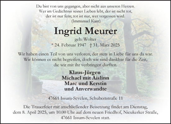 Traueranzeige von Ingrid Meurer von NNA