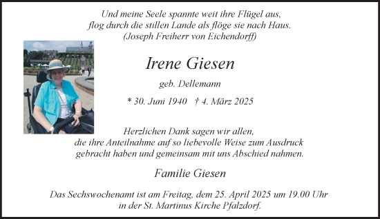 Traueranzeige von Irene Giesen von NNA