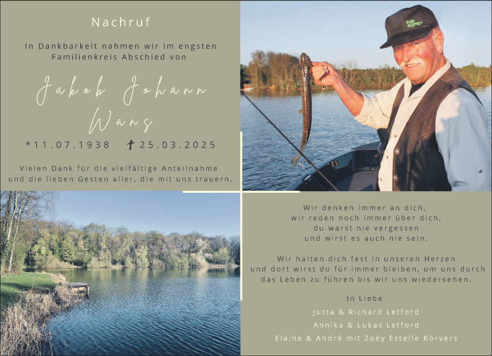  Traueranzeige für Jakob Johann Wans vom 12.04.2025 aus NNA