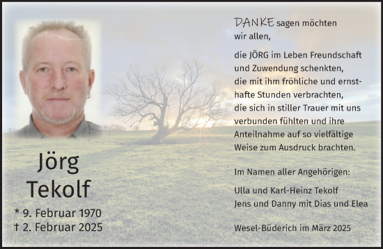 Traueranzeige von Jörg Tekolf von NNA