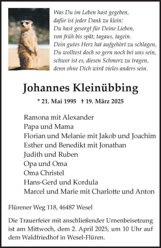 Traueranzeige von Johannes Kleinübbing von NNA