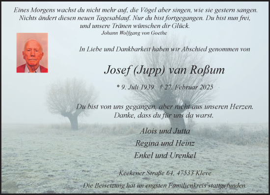 Traueranzeige von Josef van Roßum von NNA