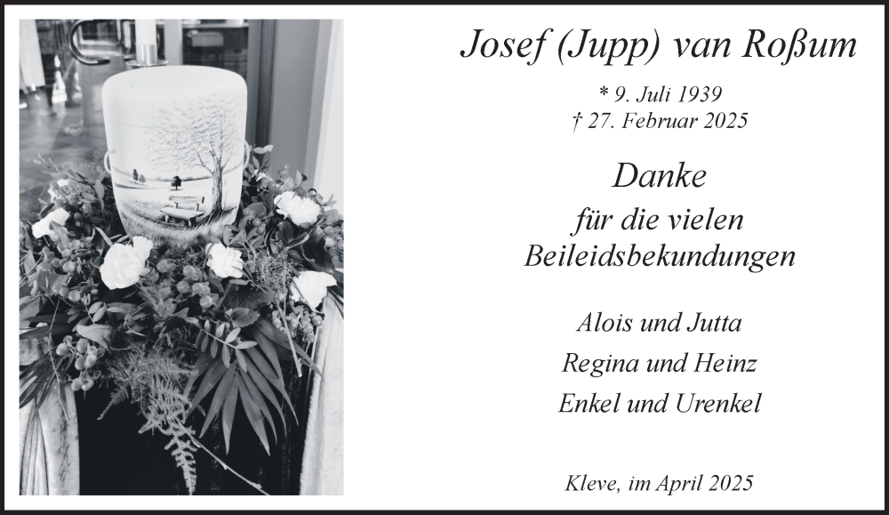  Traueranzeige für Josef van Roßum vom 12.04.2025 aus NNA