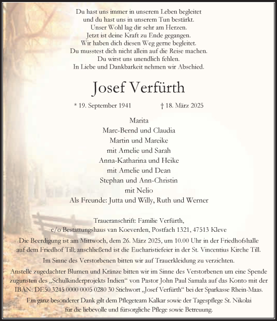 Traueranzeige von Josef Verfürth von NNA