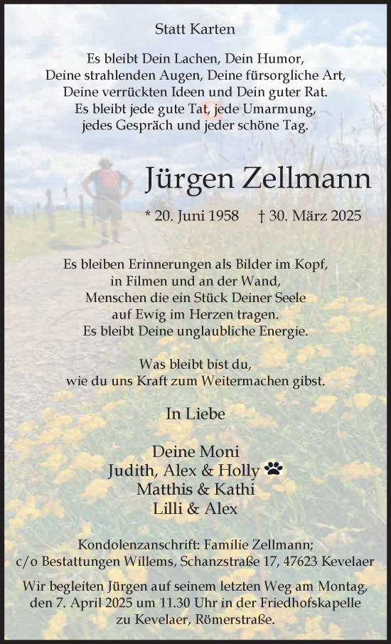 Traueranzeige von Jürgen Zellmann von NNA