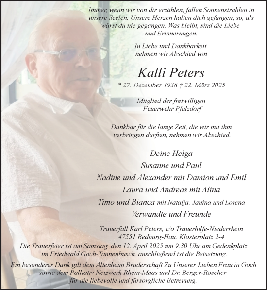 Traueranzeige von Kalli Peters von NNA