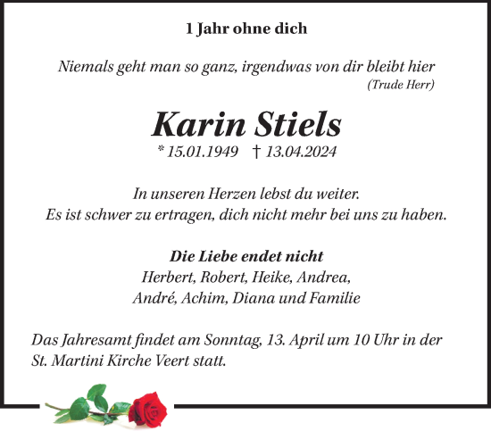 Traueranzeige von Karin Stiels von NNA