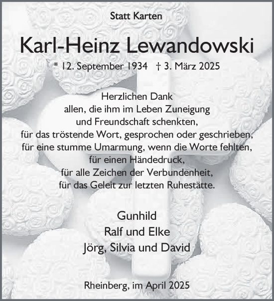 Traueranzeige von Karl-Heinz Lewandowski von NNA