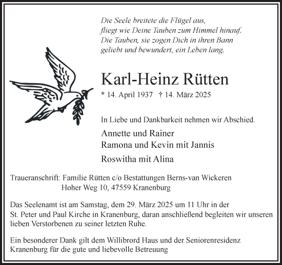 Traueranzeige von Karl-Heinz Rütten von NNA