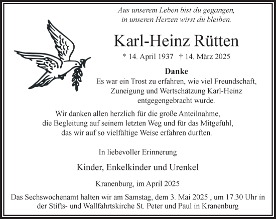 Traueranzeige von Karl-Heinz Rütten von NNA
