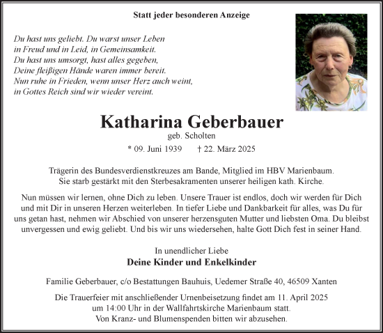 Traueranzeige von Katharina Geberbauer von NNA