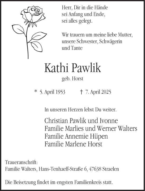 Traueranzeige von Kathi Pawlik von NNA