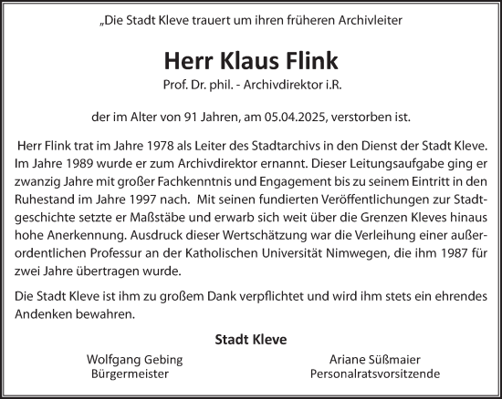 Traueranzeige von Klaus Flink von NNA